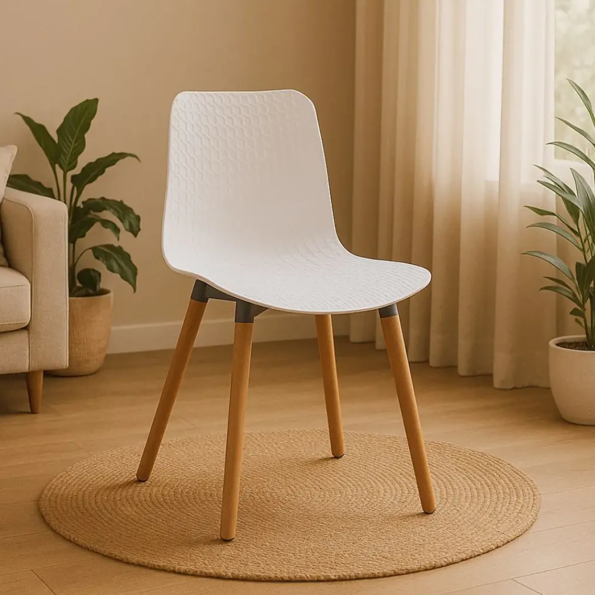 Silla Blanca de Polipropileno con Patas de Madera MIRIAM
