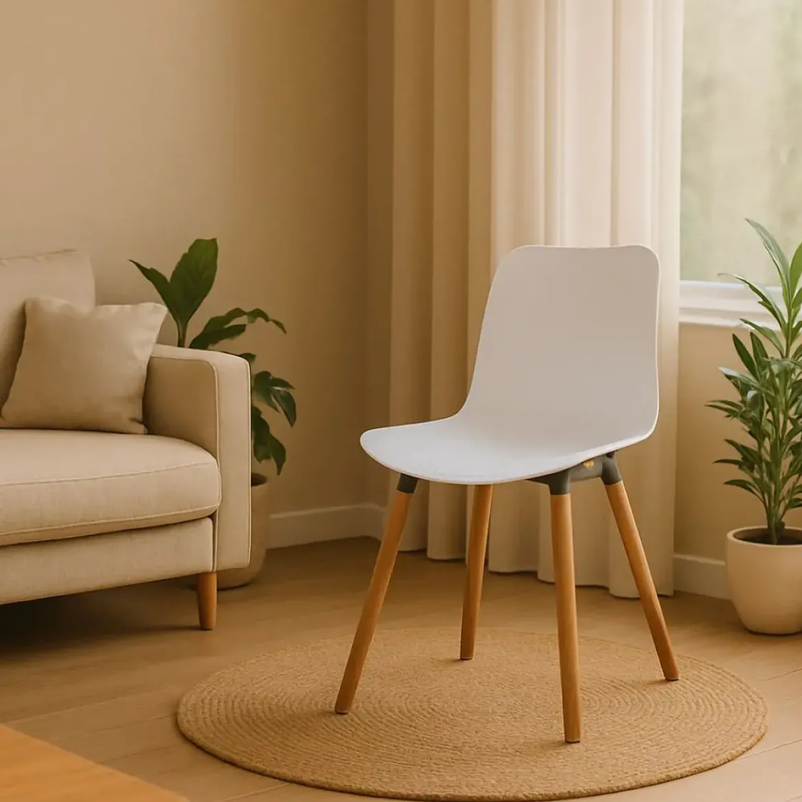 Silla Blanca de Polipropileno con Patas de Madera MIRIAM