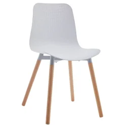 Silla Blanca de Polipropileno con Patas de Madera MIRIAM