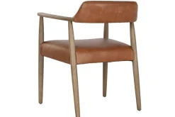Silla con Brazos en Piel Marrón y Teca Decapé Blanco MB-221644