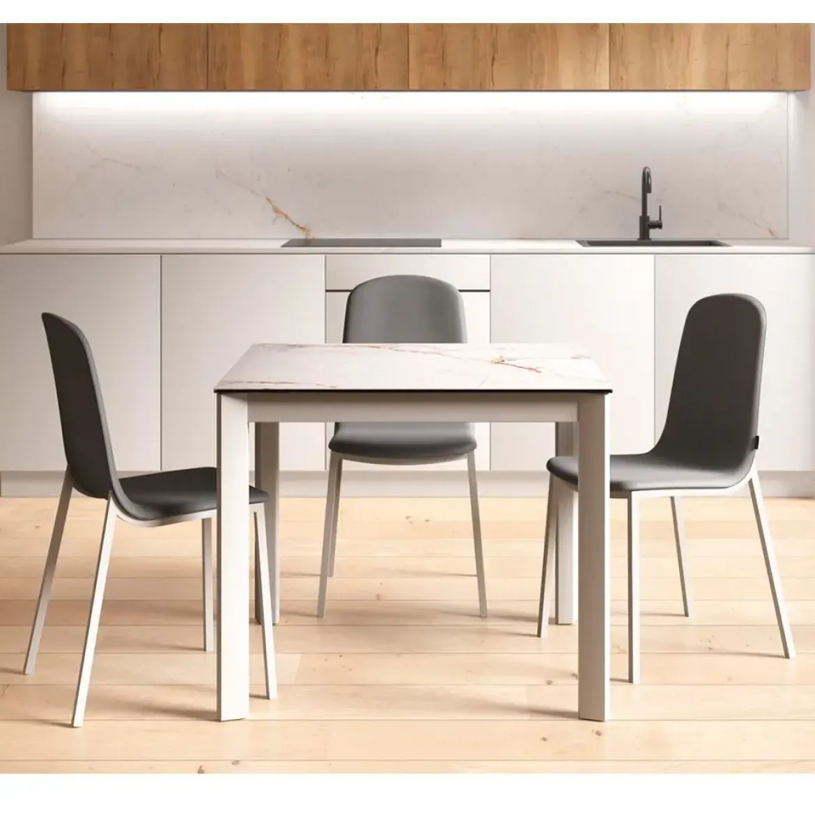 Silla con Patas de Acero Epoxi Blanco y Asiento Rosa MOLY Tapizado A