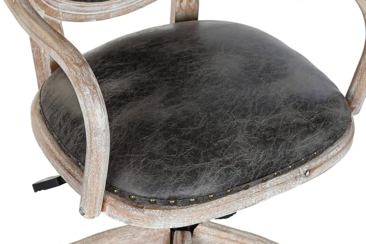 Silla con ruedas madera de abeto y PU marrón oscuro ergonómica MB-203408