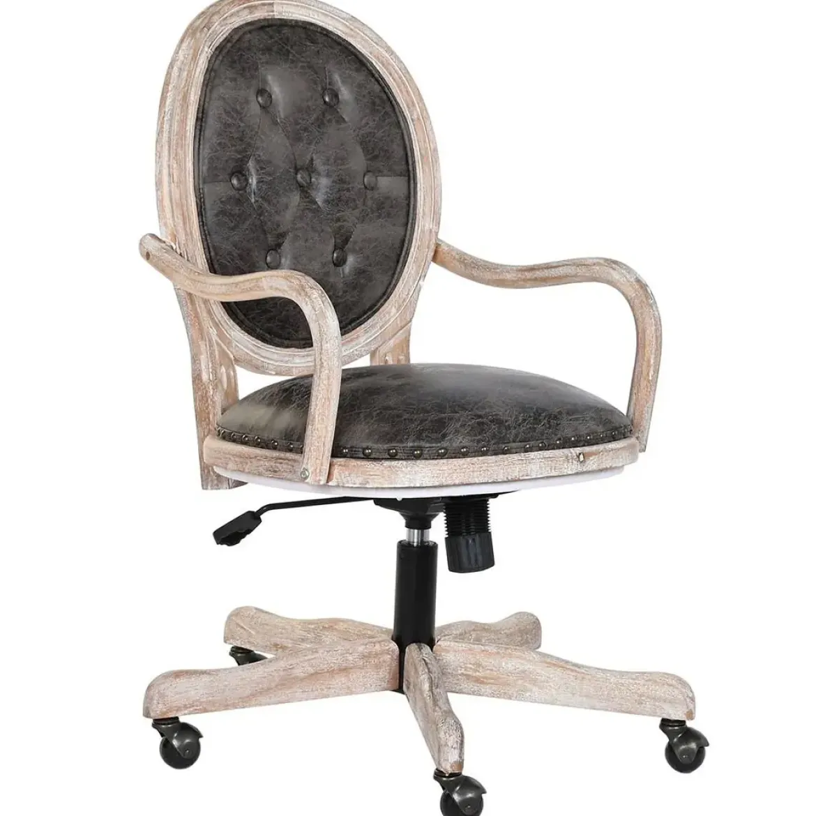Silla con ruedas madera de abeto y PU marrón oscuro ergonómica MB-203408