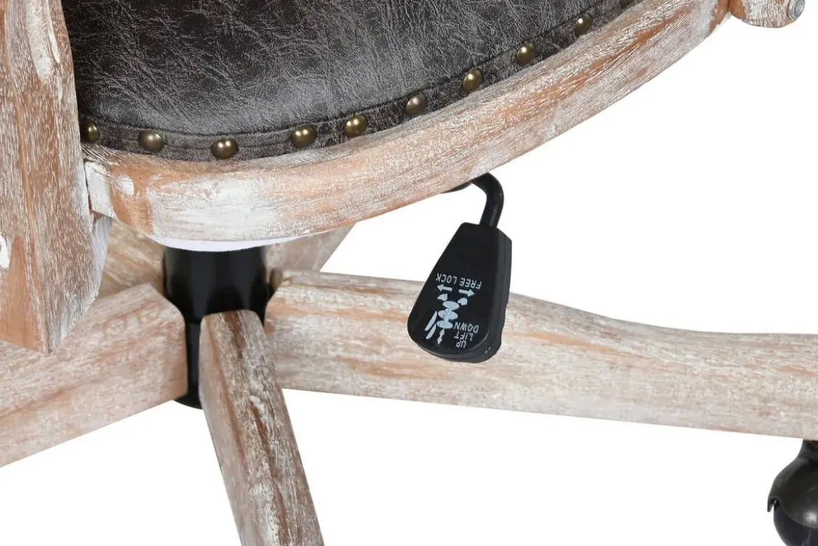 Silla con ruedas madera de abeto y PU marrón oscuro ergonómica MB-203408