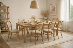 Silla de comedor beige con estructura de madera natural de 41 cm 613832