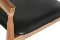 Silla de Comedor con Reposabrazos en Teca y Piel Negra MB-208001