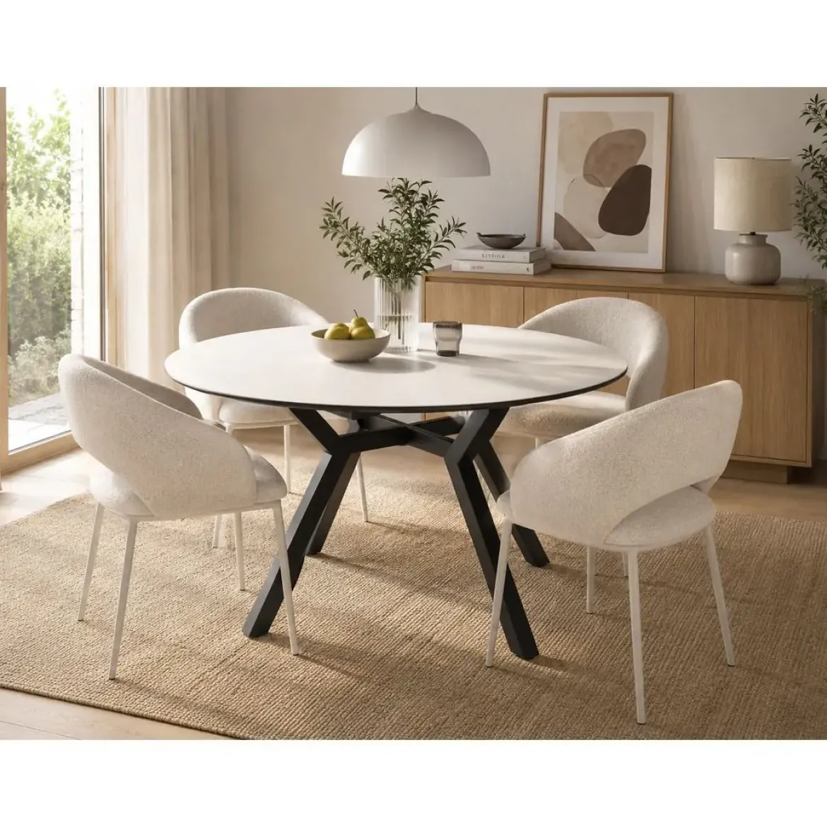 Silla de Comedor con Reposabrazos y Patas de Metal Blanco CAMILA DC-3110