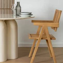 Silla de Comedor de Madera con Reposabrazos y Asiento Trenzado 611237