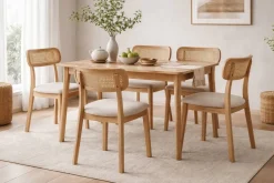 Silla de Comedor de Madera Maciza y Tela MACA