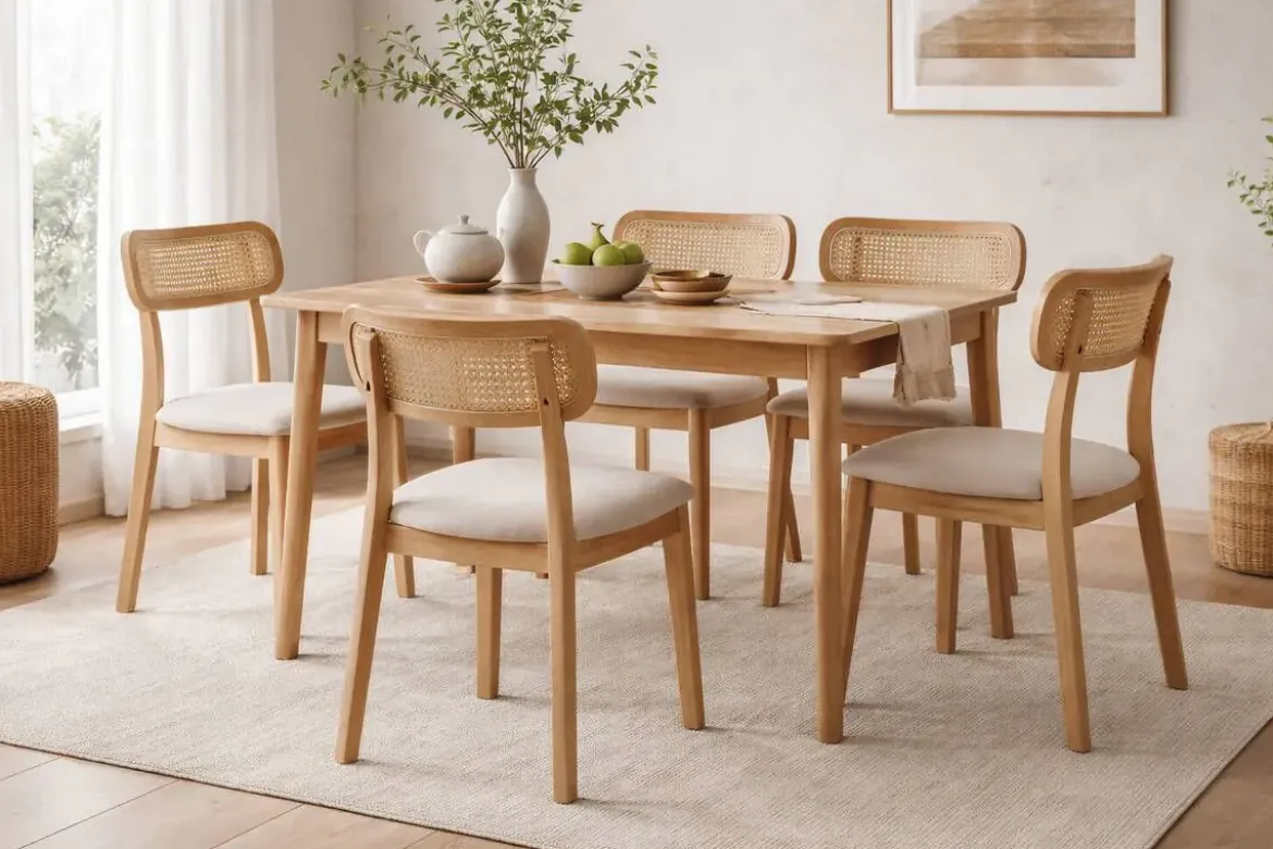 Silla de Comedor de Madera Maciza y Tela MACA