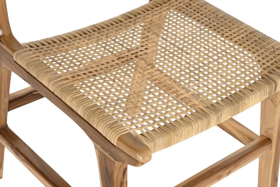 Silla de Comedor en Madera de Teca y Ratán Marrón Claro MB-199294