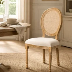 Silla de Comedor en Madera y Ratán Natural y Blanco 611288
