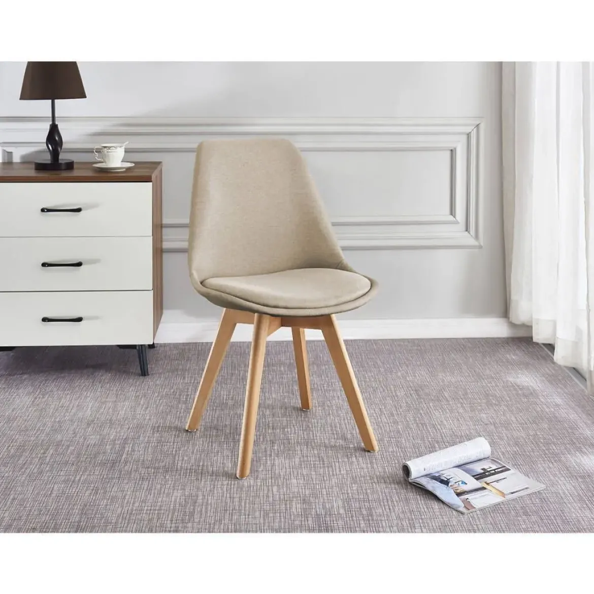 Silla de Comedor Tapizada con Patas de Madera MADOX