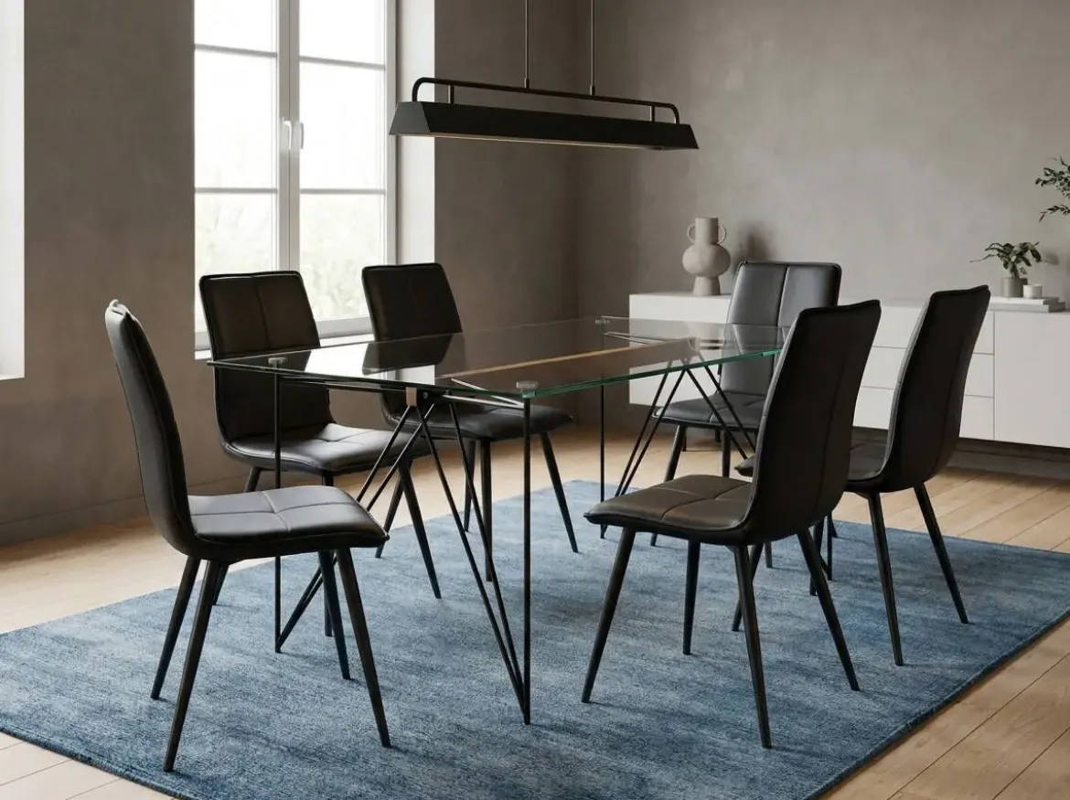 Silla de Comedor Tapizada en Ecopiel y Acero Negro CANDELA