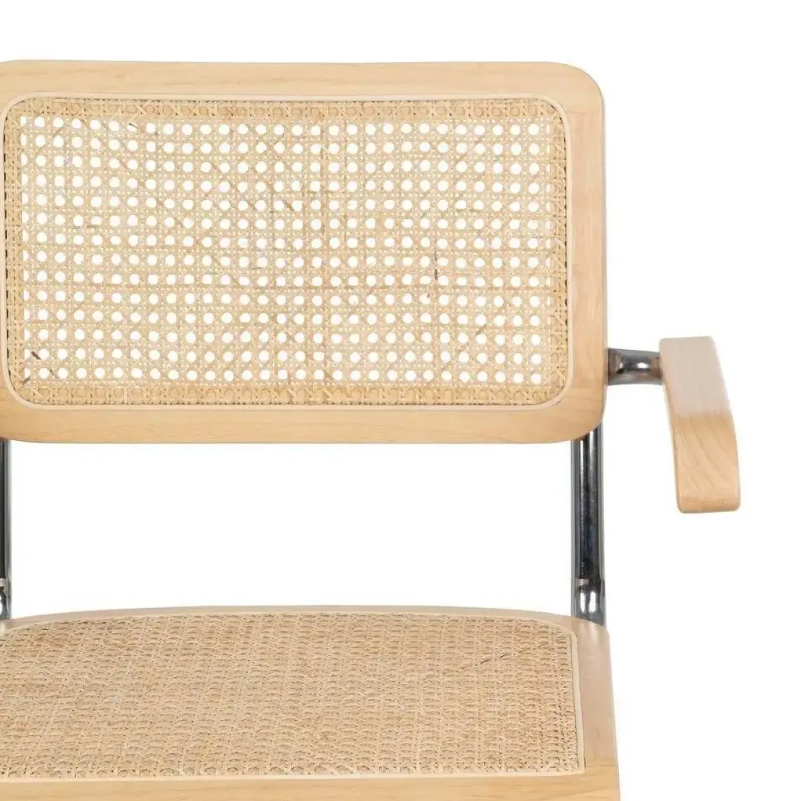 Silla de Madera y Ratán con Patas de Metal y Reposabrazos Natural 614517