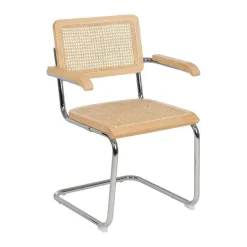 Silla de Madera y Ratán con Patas de Metal y Reposabrazos Natural 614517