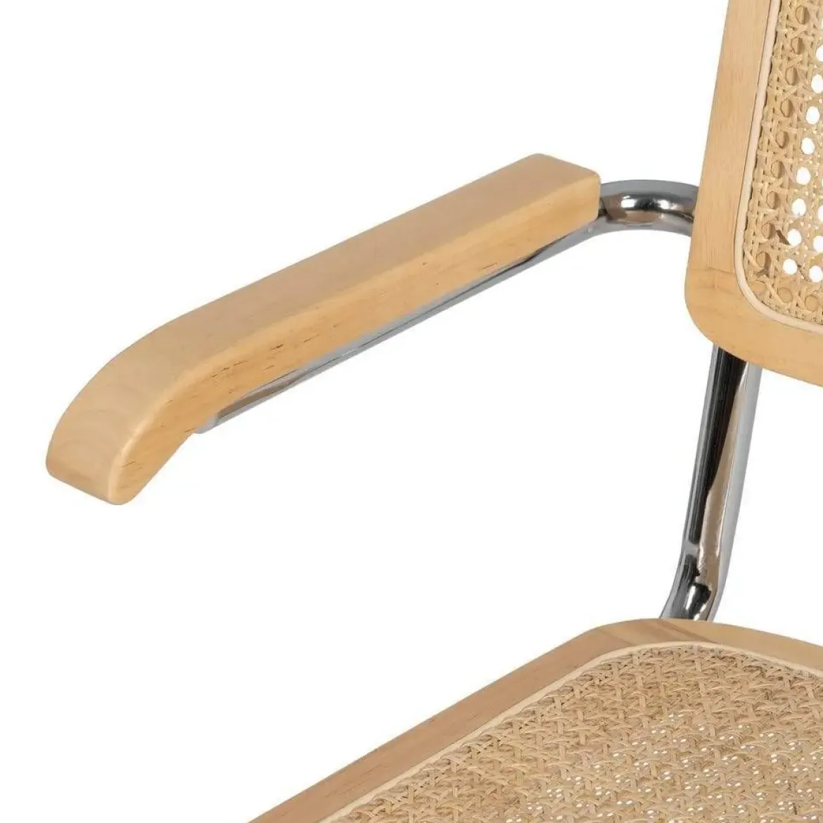 Silla de Madera y Ratán con Patas de Metal y Reposabrazos Natural 614517