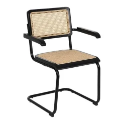 Silla de Madera y Ratán con Patas de Metal y Reposabrazos Color Negro 614518