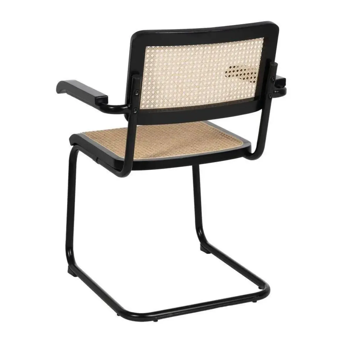 Silla de Madera y Ratán con Patas de Metal y Reposabrazos Color Negro 614518