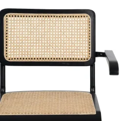 Silla de Madera y Ratán con Patas de Metal y Reposabrazos Color Negro 614518