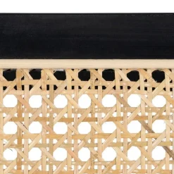 Silla de Madera y Ratán con Patas de Metal y Reposabrazos Color Negro 614518