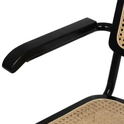 Silla de Madera y Ratán con Patas de Metal y Reposabrazos Color Negro 614518