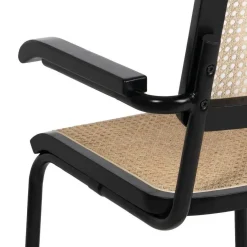 Silla de Madera y Ratán con Patas de Metal y Reposabrazos Color Negro 614518
