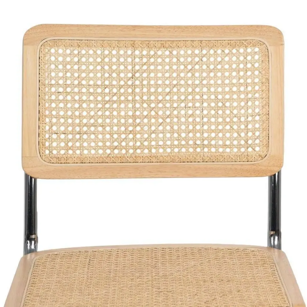 Silla de Madera y Ratán con Patas de Metal Natural 614515