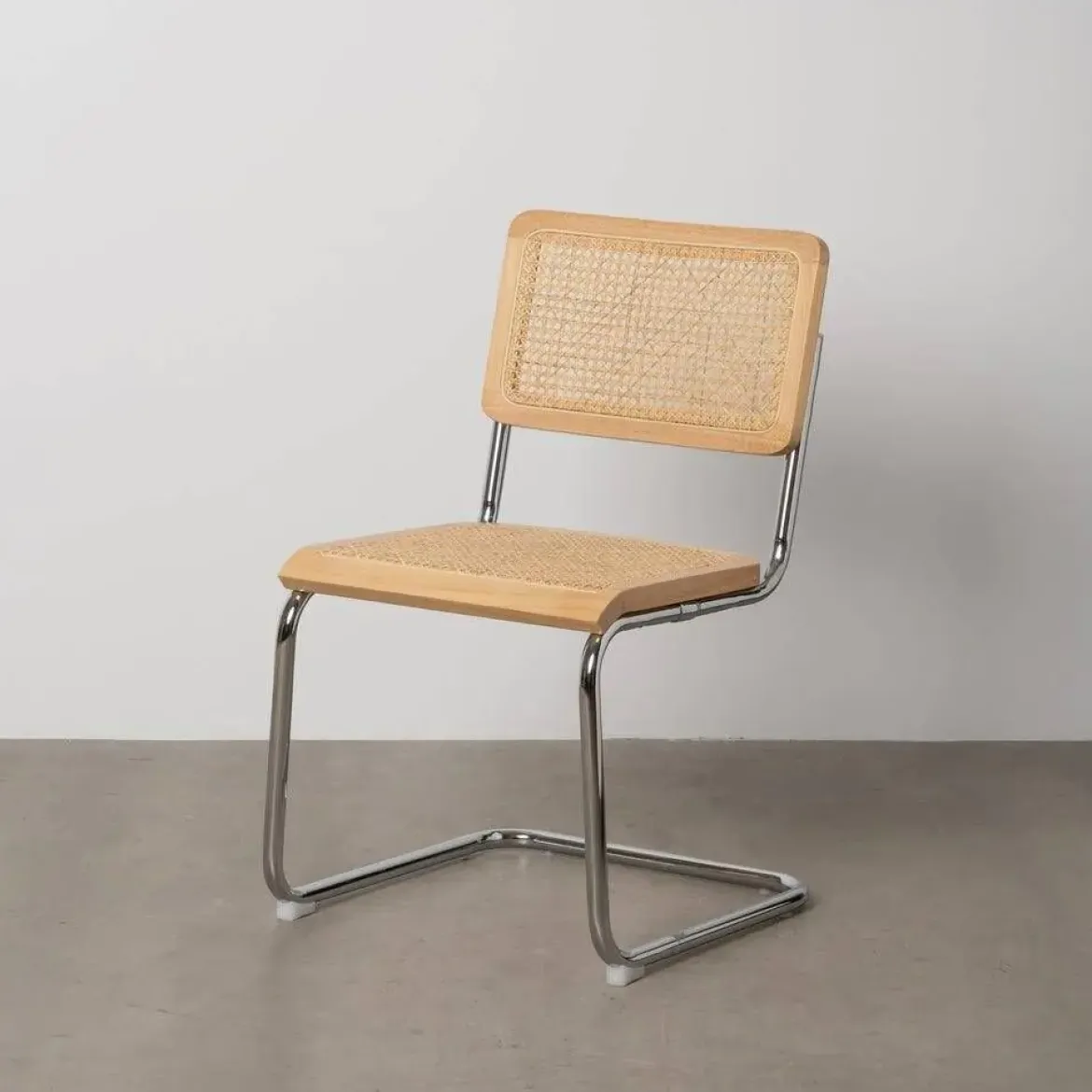 Silla de Madera y Ratán con Patas de Metal Natural 614515
