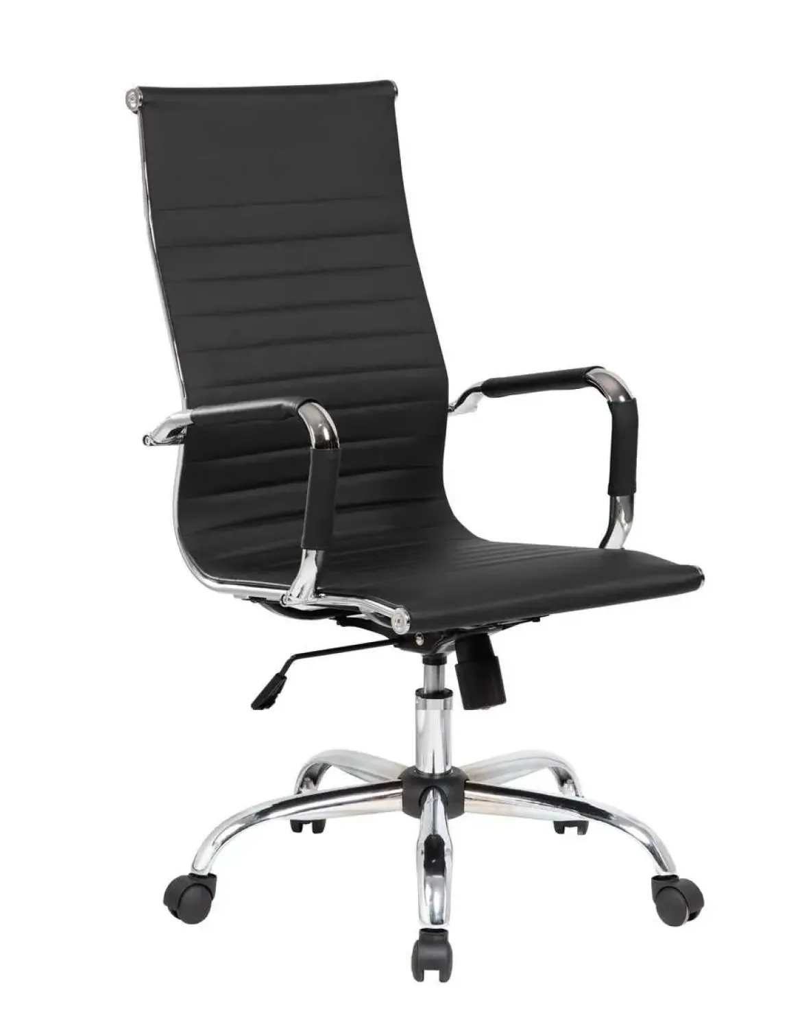 Silla de Oficina Alta en Polipiel Negra con Base Cromada AROA