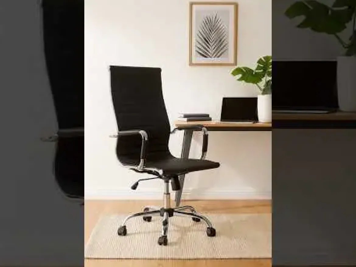 Silla de Oficina Alta en Polipiel Negra con Base Cromada AROA