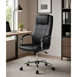 Silla de Oficina con Respaldo Alto Tapizada en Polipiel Negro LUPO