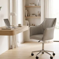 Silla de Oficina Gris con Asiento y Respaldo en PU y Ruedas MetálicasMB-222427