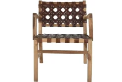 Silla de Teca y Piel Trenzada Marrón MB-220080