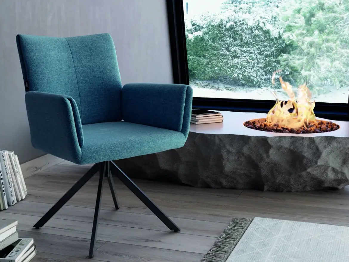 Silla Giratoria de 180° con Respaldo y Asiento Tapizados y Patas de Metal MODENA