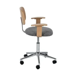 Silla Giratoria Gris-Natural con Respaldo en Roble y Base de Metal 612637