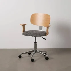 Silla Giratoria Gris-Natural con Respaldo en Roble y Base de Metal 612637