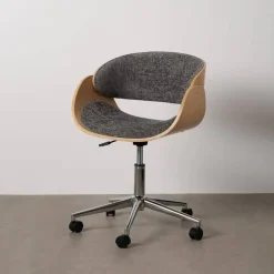 Silla Giratoria Gris-Natural con Patas de Nilón y Respaldo en Nogal 612639