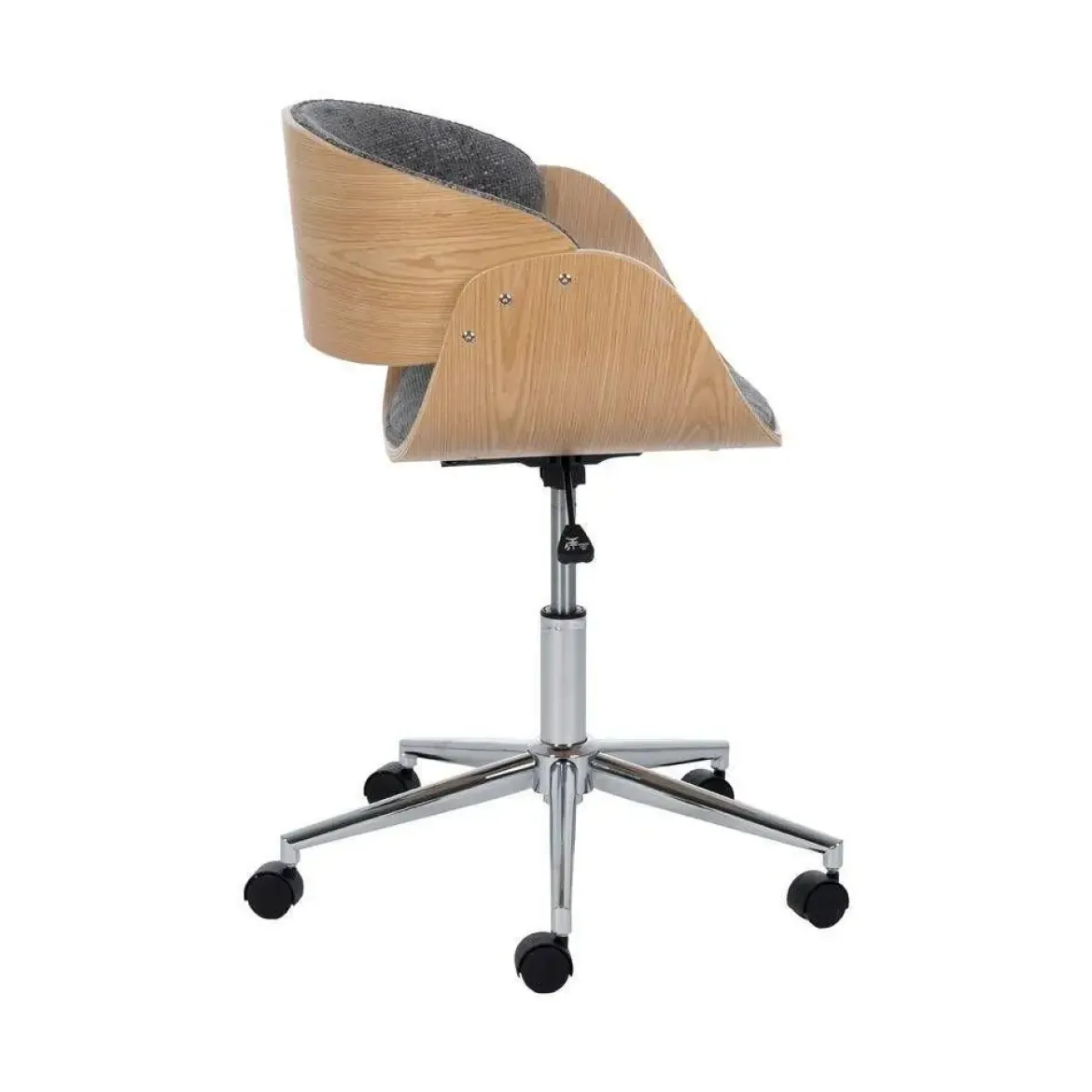 Silla Giratoria Gris-Natural con Patas de Nilón y Respaldo en Nogal 612639