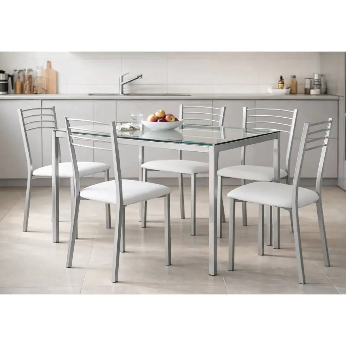 Silla Metálica de Cocina Tapizada en Polipiel