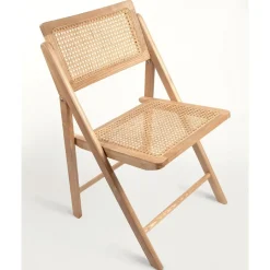 Silla Plegable con Asiento de Ratán y Estructura de Madera Natural BRUNA CG1928FR