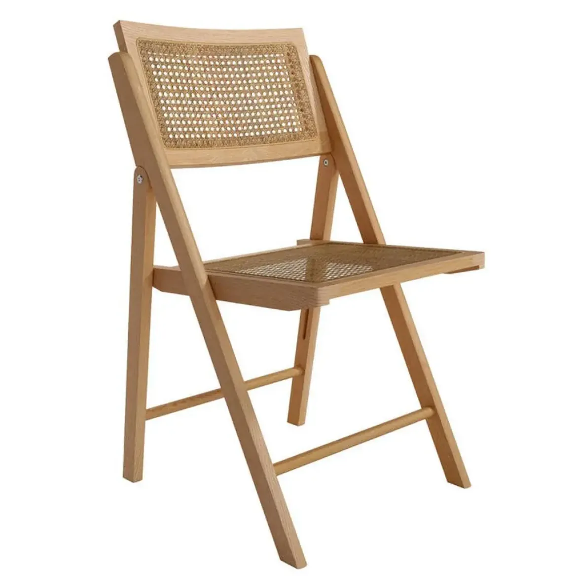 Silla Plegable con Asiento de Ratán y Estructura de Madera Natural BRUNA CG1928FR