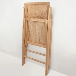 Silla Plegable con Asiento de Ratán y Estructura de Madera Natural BRUNA CG1928FR