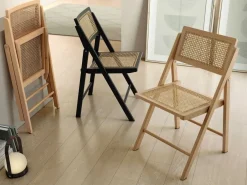 Silla Plegable con Asiento de Ratán y Estructura de Madera Negro BRUNA CG3004NR