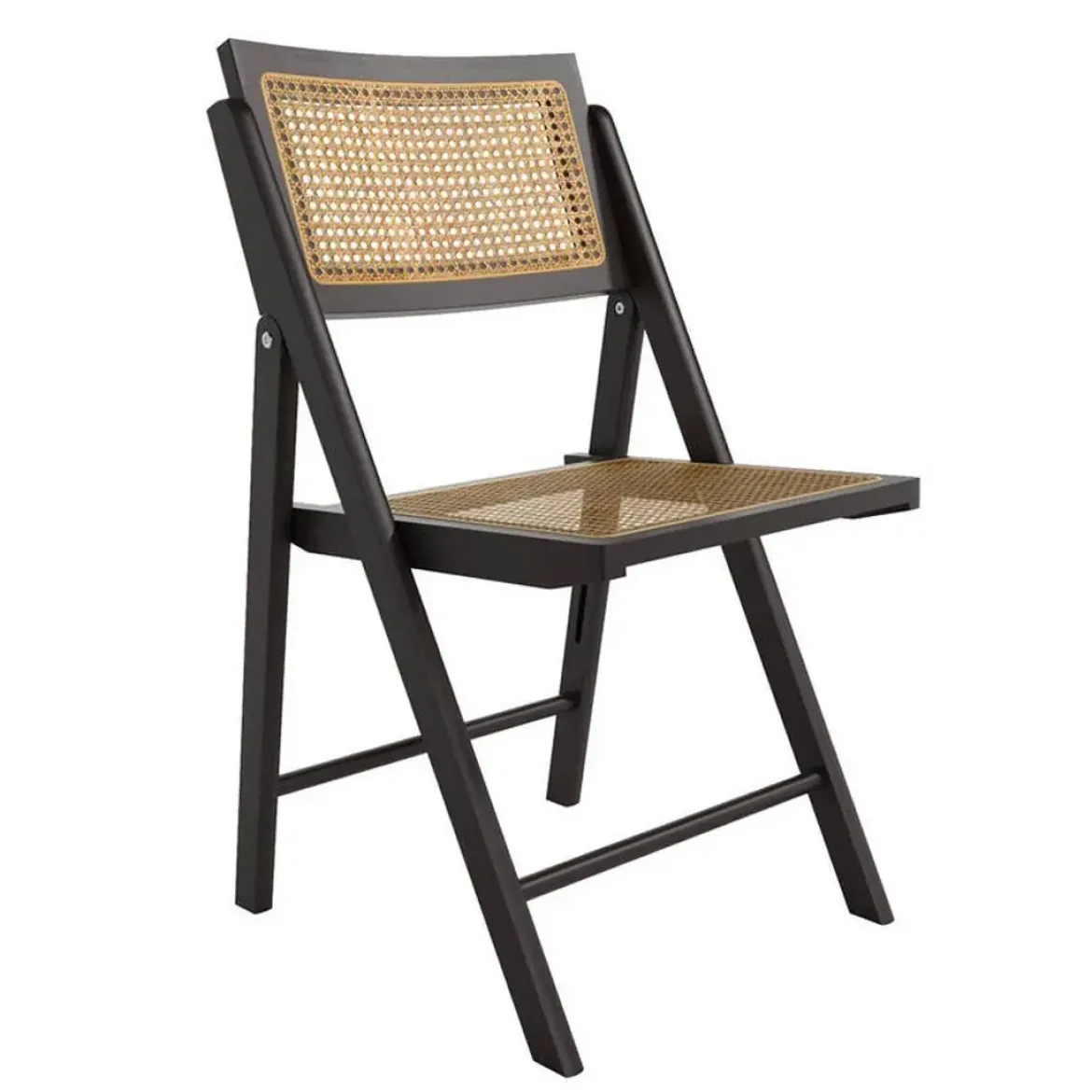 Silla Plegable con Asiento de Ratán y Estructura de Madera Negro BRUNA CG3004NR