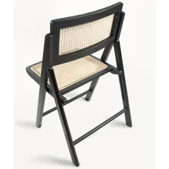 Silla Plegable con Asiento de Ratán y Estructura de Madera Negro BRUNA CG3004NR