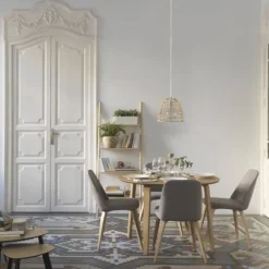 Silla tapizada en Lino con patas de Roble Natural GABAR 8327