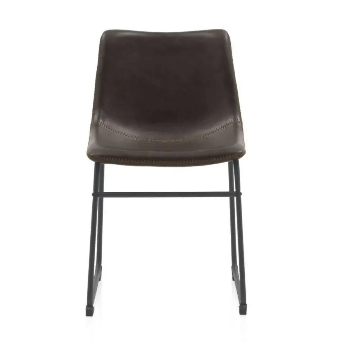 Silla tapizada en marrón con base de metal negra GABAR 10753/1