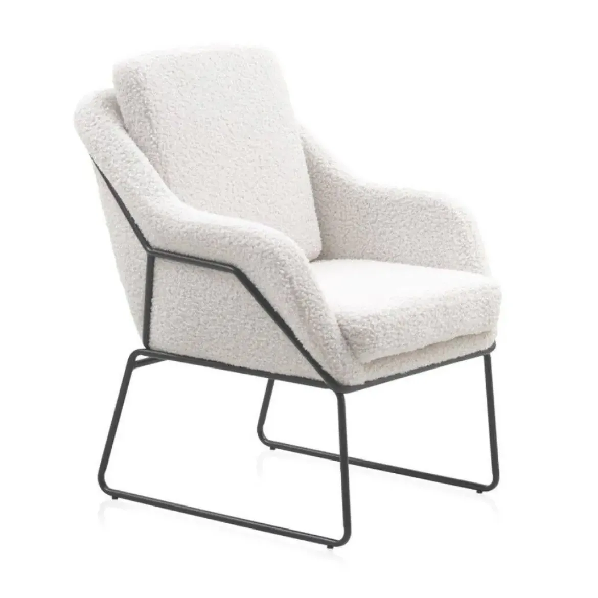 Sillón blanco tapizado con patas metálicas negras GABAR 10779