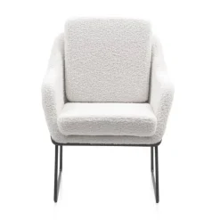 Sillón blanco tapizado con patas metálicas negras GABAR 10779